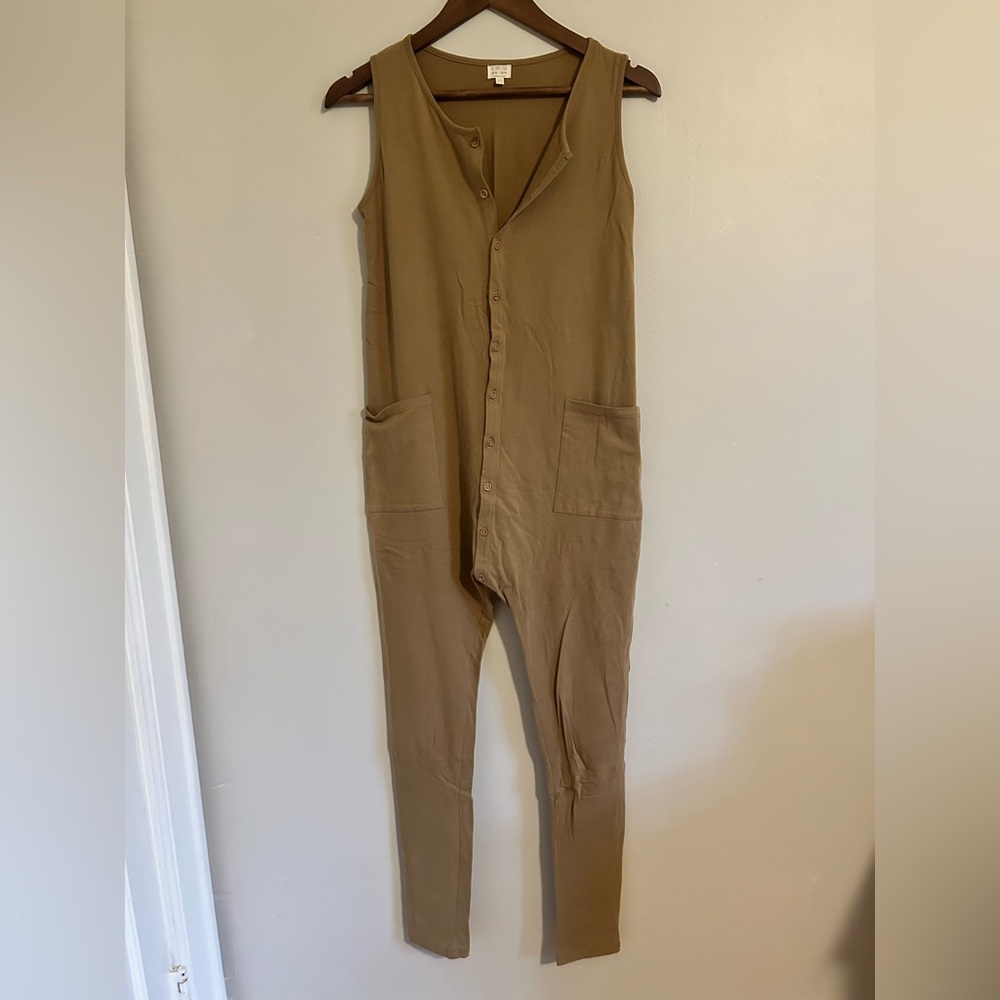 Simple Folk Organic Cotton Sz 4 Sleeveless ButtonFront Jumpsuit in Light Brown